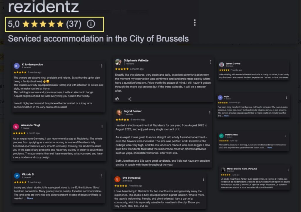 rezidentz Google reviews for our fully furnished apartments in Brussels